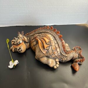 VTG 1991 John Raya Bassin’s Whimsical Dragon Figurine Signed Ceramic 13” Long